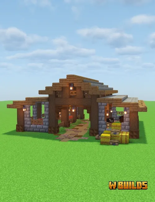 Minecraft barn build for farm animals - 101 steps