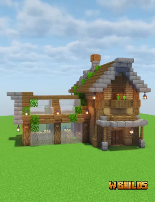 Cozy Minecraft cottage house build - 168 steps
