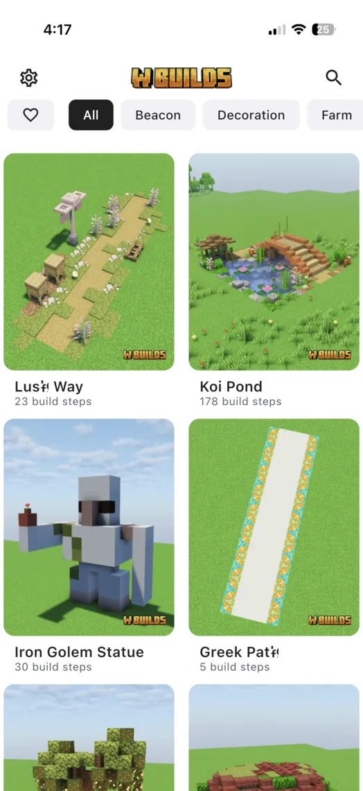 Minecraft building tutorial showing builds with material list