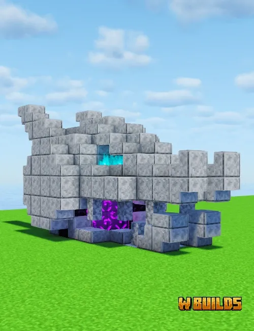 Minecraft nether portal design shaped like a dragon skull - 74 steps