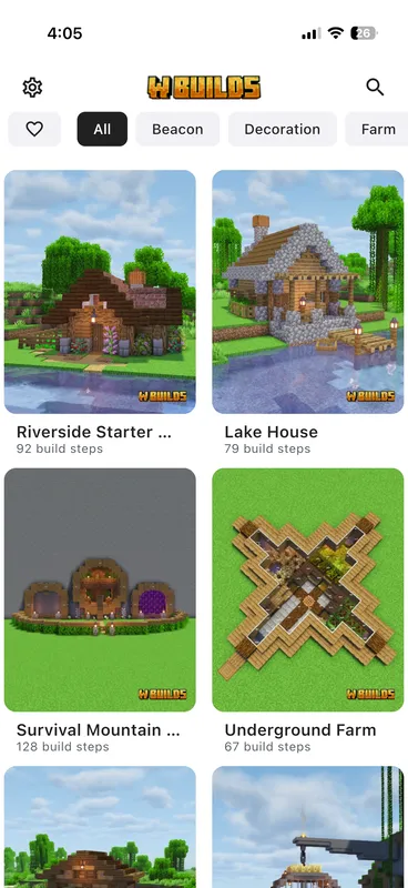 WBuilds app browse minecraft building tutorials