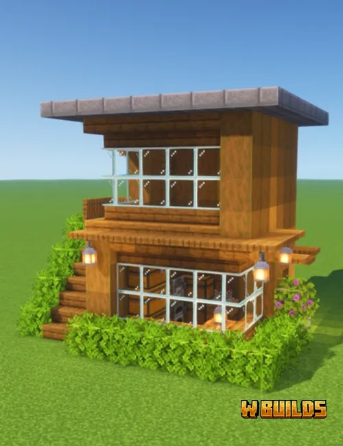 Easy Minecraft starter house build for survival - 42 steps